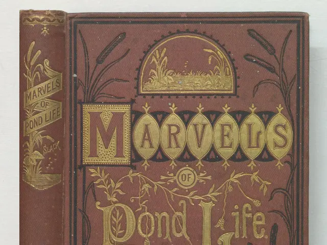 There is a book and it is of brown color and it is written as "marvels of pond life".